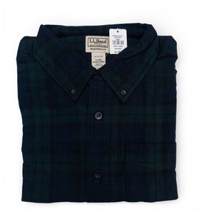 L.L. Bean Men's Navy and Green Flannel Plaid Shirt